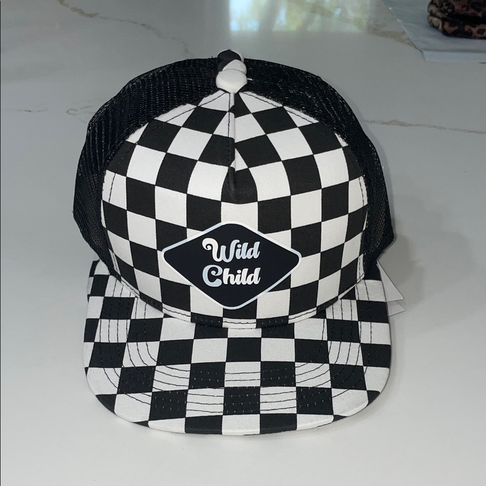 NWT Wild Child Black and White Checkered Kids Trucker Hat